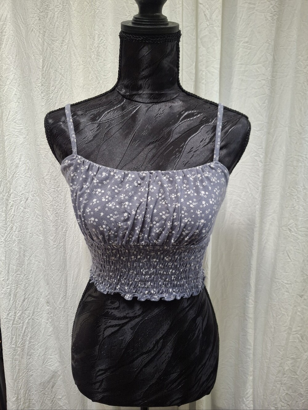 Hollister Blue Floral Smocked Cropped Tank